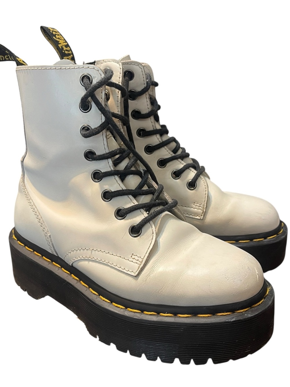 Dr. Martens Jadon platform lace up smooth white leather combat boots EU 36